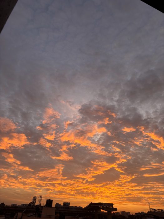 Fiery orange clouds at sunset